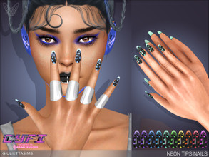 Sims 4 — CyFi Neon Nail Tips Manicure by feyona — CyFi Neon Nail Tips Manicure comes with 10 swatches and slightly