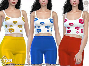 Sims 4 — Applied Embroidery Crop Top by Harmonia — New Mesh All Lods 11 Swatches HQ Please do not use my textures. Please