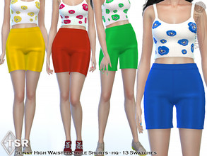 Sims 4 — Slinky High-Waisted Cycle Shorts by Harmonia — New Mesh All Lods 13 Swatches HQ Please do not use my textures.