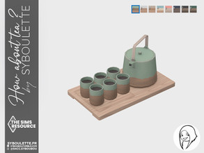 Sims 4 — How about tea - Tea tray by Syboubou — This is a cute tea set with a kettle and cups on a tray.