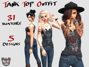 Sims 4 — JaccBurke's Tank Top Outfit by JaccBurke — A grey tank top and dark blue jeans with chains. Also comes with 5