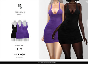 Sims 4 — Plunge Ruched Mini Dress by Bill_Sims — This dress features a plunge neckline and ruching all-over in a body