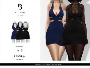 Sims 4 — Ruched Cut Out Sides Plunge Mini Dress by Bill_Sims — This dress features a plunge neckline and side cut outs! -