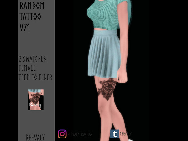 Sims 4 — Random Tattoo V71 by Reevaly — 2 Swatches. Teen to Elder. Female. Base Game compatible. Please do not reupload.