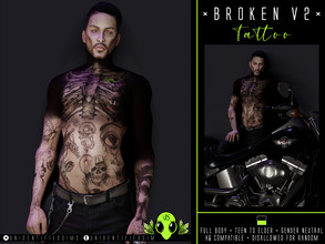 Sims 4 — Broken V2 Tattoo by unidentifiedsims — Full body tattoo x1 colour swatch HQ compatible Works with all skins