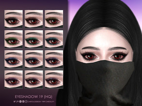 Sims 4 — Eyeshadow 19 (HQ) by Caroll912 — A 12-swatch graphic and smoky eyeshadow with glitter in dark shades of black,