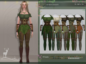 Sims 4 — NEEM ELVEN OUTFIT by DanSimsFantasy — Female elven attire, consisting of a short-sleeved shirt fitted with a