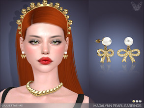 Sims 4 — Madalynn Pearl Bow Earrings by feyona — Madalynn Pearl Bow Earrings come in 3 colors of metal: yellow gold,