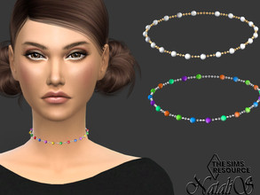 Sims 4 — Enamel dot choker by Natalis — Enamel dot chain choker. 8 color options. Female teen-elder. HQ mod compatible.