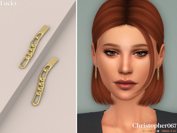 Sims 4 — Lucky Earrings by christopher0672 — This is a spicy little pair of dangling Figaro chain earrings. 8 Colors New