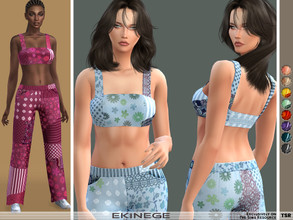 Sims 4 — Patchwork Print Top - Set27-1 by ekinege — A bandeau featuring a patchwork-effect print, square-neckline, wide