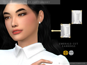 Sims 4 — Emerald Cut Earring by Glitterberryfly — A simple emerald cut earring in a silver or gold backing