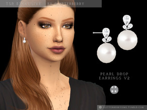 Sims 4 — Pearl Drop Earrings V2  by Glitterberryfly — A simple pair of pearl and diamond earrings