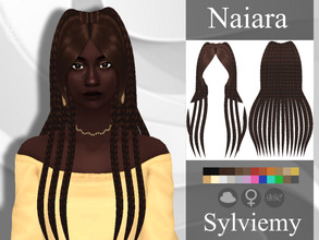 Sims 4 — Naiara Hairstyle by Sylviemy — Long Braids with Bangs New Mesh Maxis Match All Lods Base Game Compatible Hat