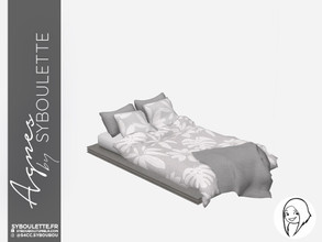 Sims 4 — Agnes - Double bed (floor) by Syboubou — This bed is fully functional and its bedding is animated.