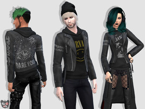 Sims 4 — JaccBurke's Hoodie with Leather Jacket by JaccBurke — A black leather jacket with a hoodie underneath. 46