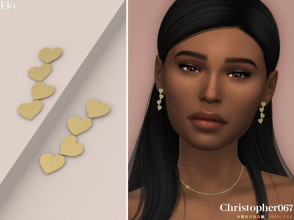 Sims 4 — Flo Earrings by christopher0672 — This is a darling pair of big dangle heart charm earrings. 8 Colors New Mesh