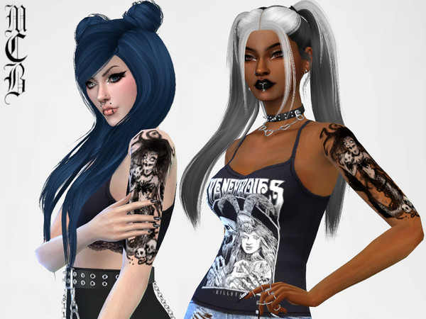 Sims 4 — Little Siren Tattoo by MaruChanBe2 — Dark tattoo of siren and skulls.