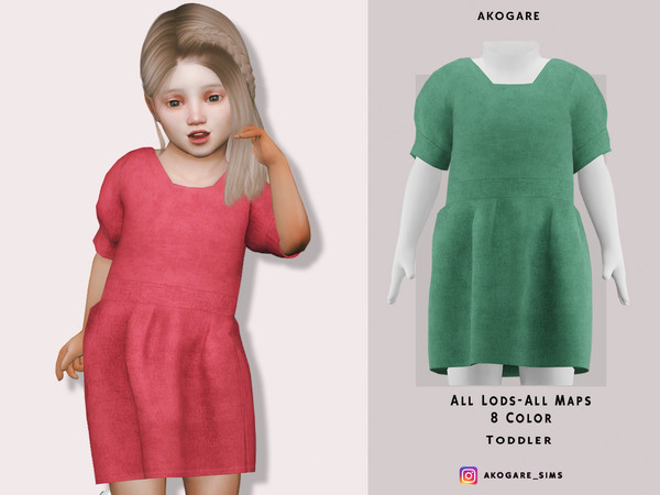 Sims 4 — T-Dress No.34 by _Akogare_ — Akogare T-Dress No.34 - 8 Colors - New Mesh (All LODs) - All Texture Maps - HQ