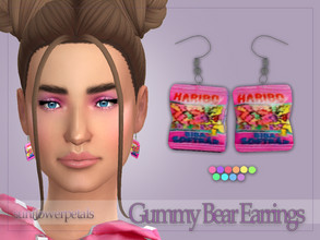 Sims 4 — Gummy Bear Earrings by SunflowerPetalsCC — A pair of gummy bear snack bag shaped earrings. Comes in 10 bright
