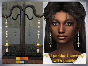 Sims 4 — Gold pendant earrings with pearls by Garfiel — - 6 colours - Base game compatible - HQ compatible