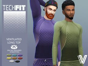 Sims 4 — TechFit Long Top by SimmieV — A long sleeve compression top with ventilated pectoral panels. Available in 8