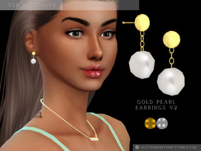 Sims 4 — Gold Pearl Earrings v2 by Glitterberryfly — Version 2 of the gold and pearl earrings. 