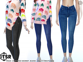 Sims 4 — High Cropped Leg Jeans by Harmonia — 5 Swatches HQ Please do not use my textures. Please do not re-upload.
