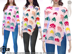 Sims 4 — Retro Gamer Asymmetric Sweater by Harmonia — New Mesh All Lods 6 Swatches HQ Please do not use my textures.