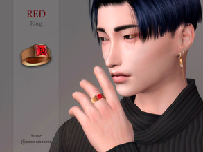 Sims 4 — Red ring by Suzue — -New Mesh (Suzue) -6 Swatches -For Male and Female (Teen to Elder) -Ring Category -HQ