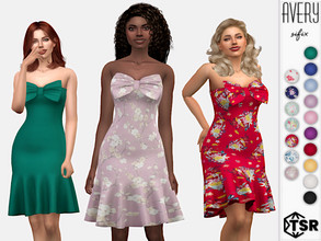Sims 4 — Avery Dress by Sifix2 — A cute strapless dress available in 17 swatches, including 10 solid colors and 7 floral