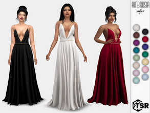 Sims 4 — Ambrosia Dress by Sifix2 — A silky strap gown with a plunging neckline and gold trims available in 15 colors for
