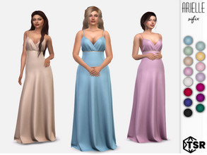 Sims 4 — Arielle Dress by Sifix2 — A gold-belted, high-waisted satin wrap gown available in15 colors for teen, young