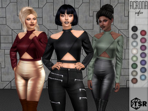 Sims 4 — Acrona Top by Sifix2 — An off-shoulder leather crop top available in 15 colors for teen, young adult and adult