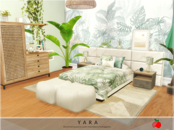 Sims 4 — Yara bedroom 1 by melapples — a relaxing double bed bedroom. please enjoy! 6x6 $ 7101 medium walls