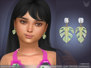 Sims 4 — Monstera Leaf Earrings For Kids by feyona — Exotic big statement earrings for kids with monstera leaf pendants