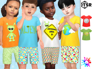 Sims 4 — Alien Invasion Tee by Pelineldis — A cool t-shirt with alien related print for toddler boys and girls in