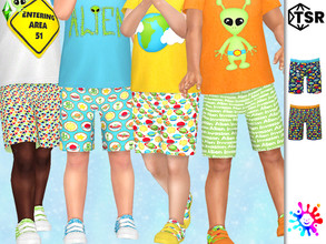 Sims 4 — Alien Invasion Shorts by Pelineldis — Some cute shorts with alien related print for toddler boys and girls.