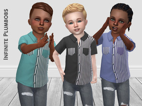 Sims 4 — IP Toddler Stripe Block Shirt by InfinitePlumbobs — Stripe Panel Double Pocket Shirt for Toddlers - 3 Swatches -