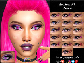 Sims 4 — (PATREON) Eyeliner N7 - Adore by PinkyCustomWorld — Cute eyeliner with swirly details and glitter. Both design