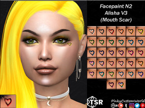 Sims 4 — Facepaint N2 - Alisha V3 (Mouth Scar) by PinkyCustomWorld — Black simple heart outline facepaint with a little