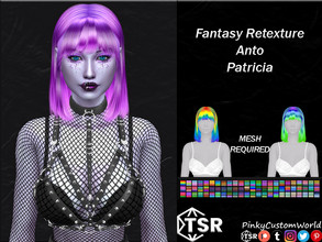 Sims 4 — Fantasy Retexture of Patricia hair by Anto by PinkyCustomWorld — Simple short/medium long straight alpha