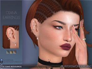 Sims 4 — Diana Earrings by PlayersWonderland — A small set of different ear piercings and the small letter R. Coming in 3