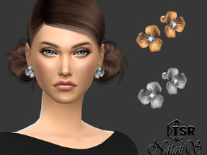 Sims 4 — Metal flower stud earrings with crystal by Natalis — Metal flower stud earrings with crystal. 4 metal color
