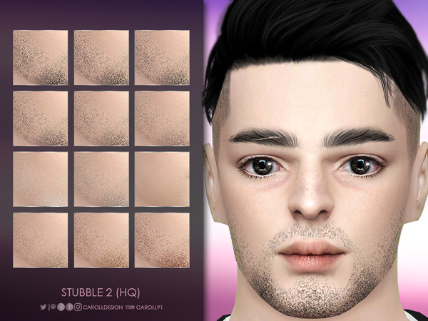 Sims 4 — Stubble 2 (HQ) by Caroll912 — A 12-swatch patchy male stubble in different tones of black, brown, red , grey,