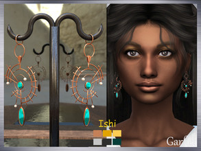 Sims 4 — "Ishi" Copper earrings with pearls and turquoise by Garfiel — - 6 colours - Everyday, party, formal -