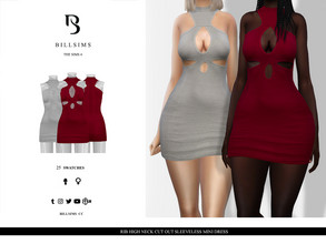 Sims 4 — Rib High Neck Cut Out Sleeveless Mini Dress by Bill_Sims — This dress features a ribbed material with a multi
