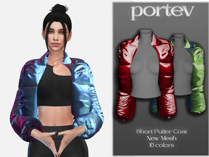 Sims 4 — Short Puffer Coat by portev — New Mesh 10 colors All Lods For female Teen to Elder normal maps