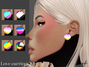 Sims 4 — Love_Earrings by LVNDRCC — Heart shaped black zirconium earrings with ceramic gem with asexual, bisexual, gay