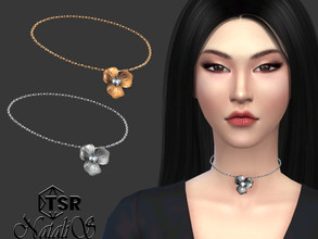Sims 4 — Metal flower chain choker  by Natalis — Metal flower chain choker with crystal. 4 metal color options. Female